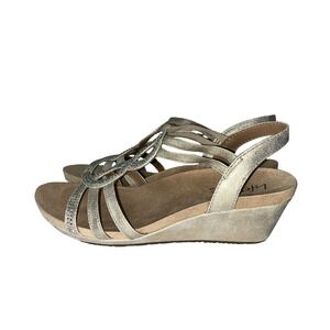 LifeStride Womens Yaya Strappy Dress Sandals Gold Fabric Size 6.5 EUC